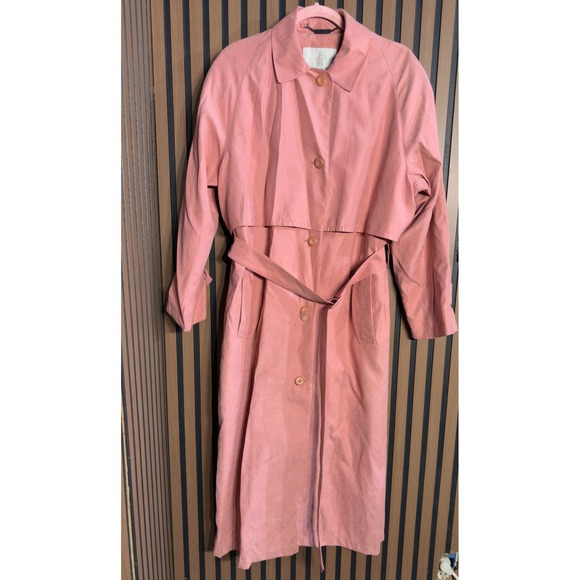 London Fog Jackets & Blazers - London Fog Pink Suede‎ Trench Coat Belted Classic Style Women's Size 8